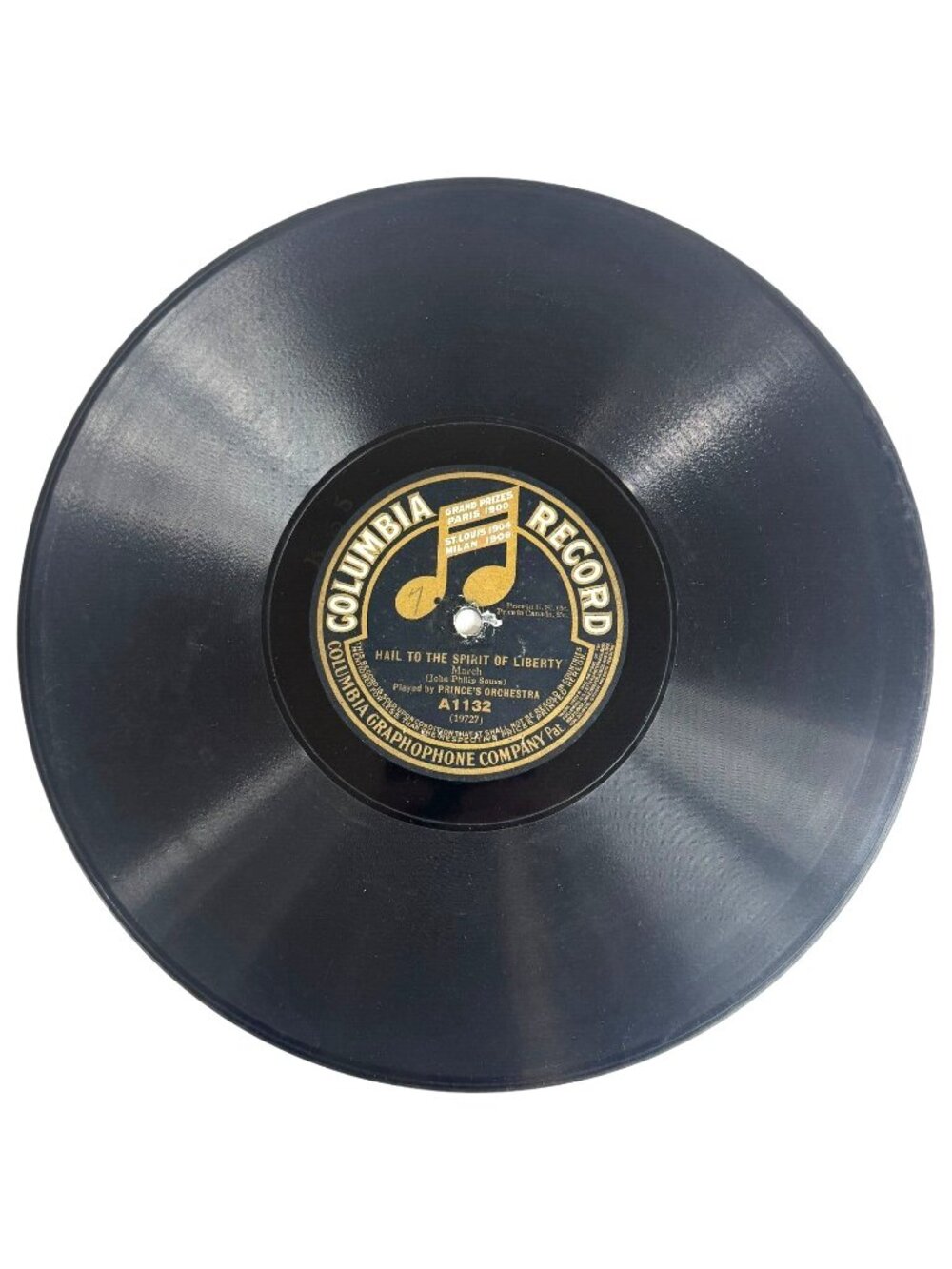 Princes Orchestra Hail To The Spirit Of Liberty 10in 78 RPM Columbia A1132